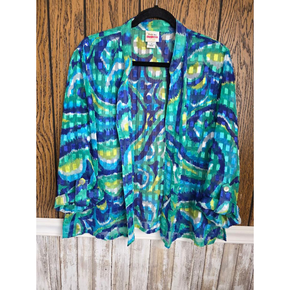 Women's Ruby Rd. Blue Green Abstract Button Down Shirt Size 12